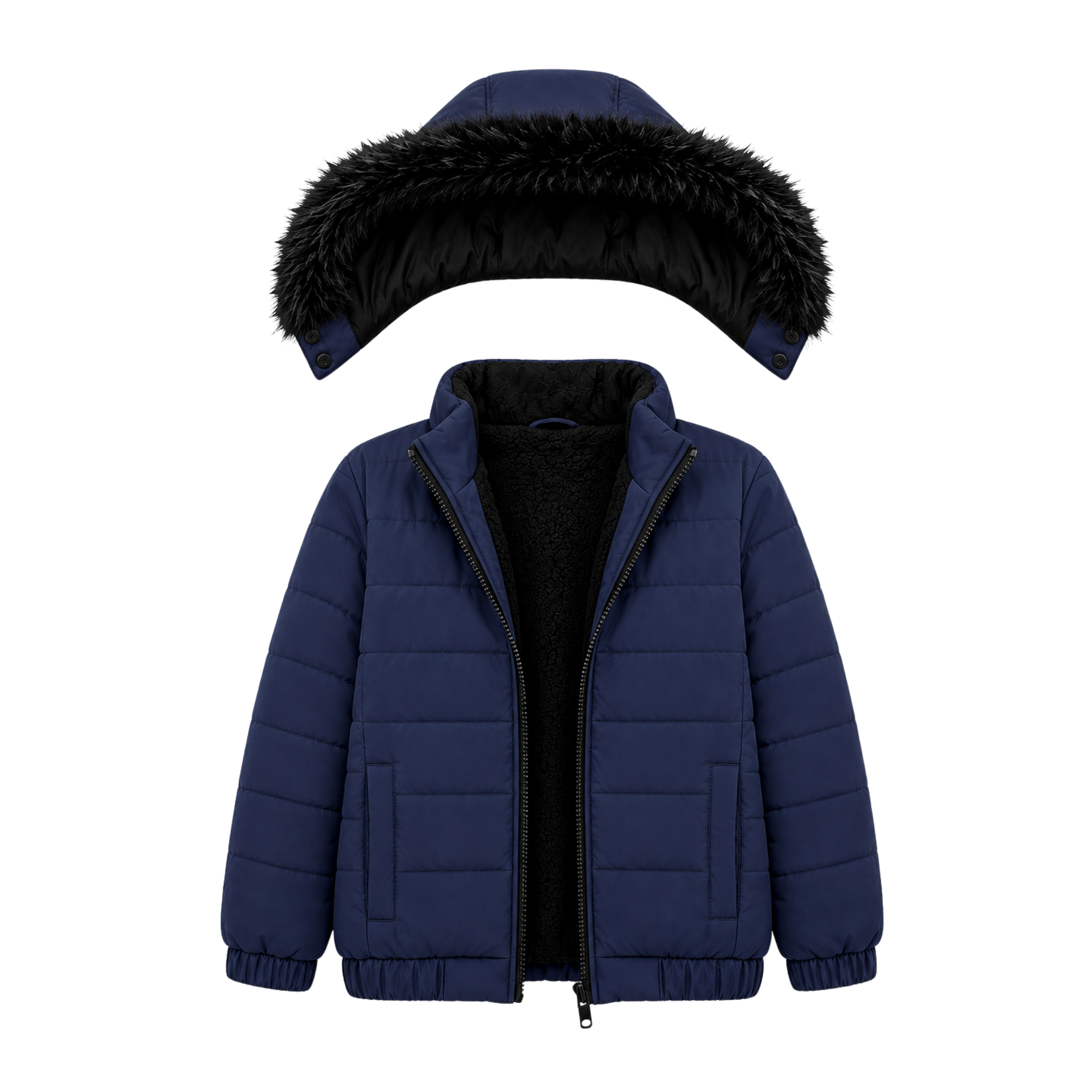 Image of NAVY FUR PUFFER JACKET