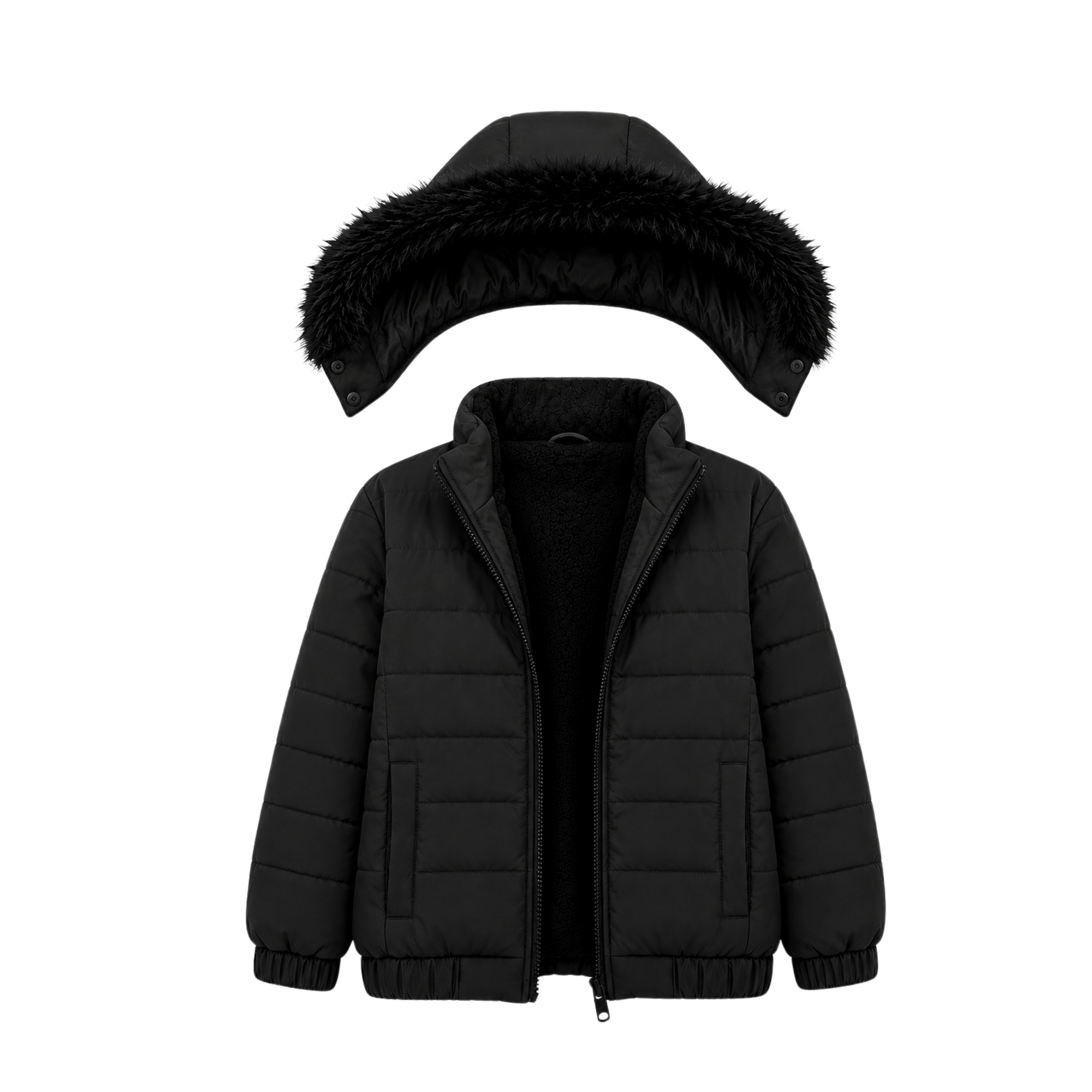 Image of BLACK FUR PUFFER JACKET